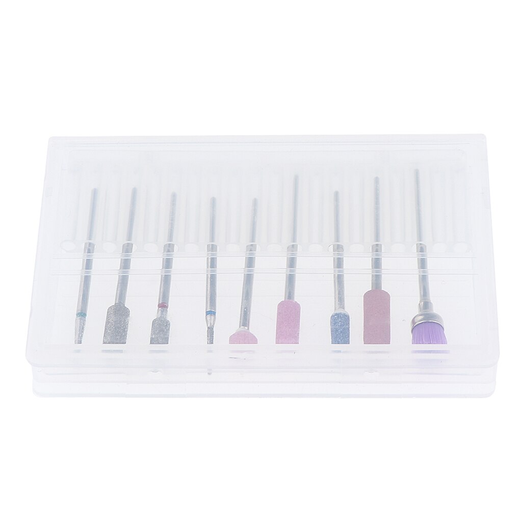 Carbide 3/32'' Nail Drill Bits Brush Set Acrylic Nail Files Buffing Bit 9Pcs