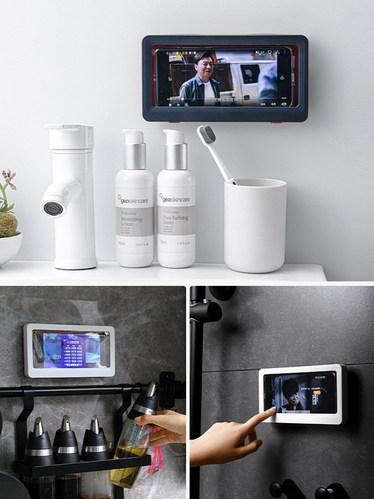 Nyligt badeværelse underholdning fremragende gadget badeværelse vandtæt mobiltelefon holder væg opbevaringsboks