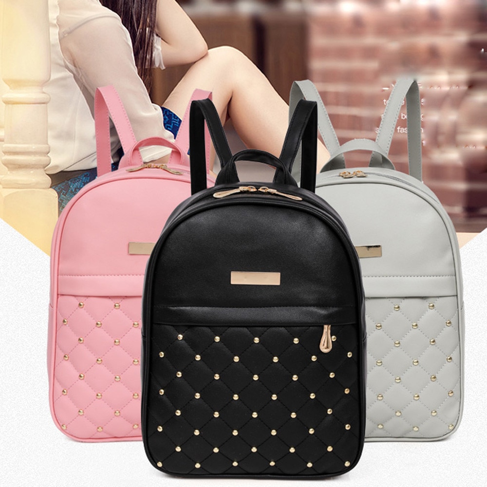 Mini Mochila de cuero con remaches para mujer, bolso de hombro femenino, informal, a la , # L5 %