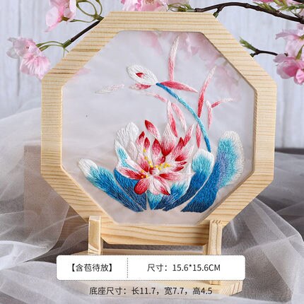 Kinesiska blommor mönster broderi kit med träram diy korsstygn set handgjorda hantverk sömnad målarmaterial paket: 1