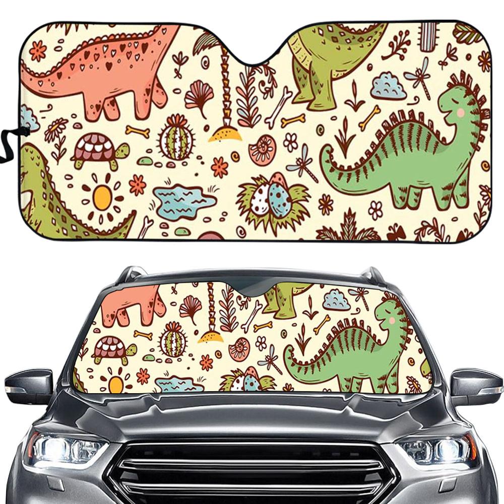 Cartoon dinosaurus hoes universele pasvorm auto zonnescherm auto raam blind blokkeert schittering van de zon/uv/hitte houdt uw auto koel blokkerker: Bbd 0140hc.