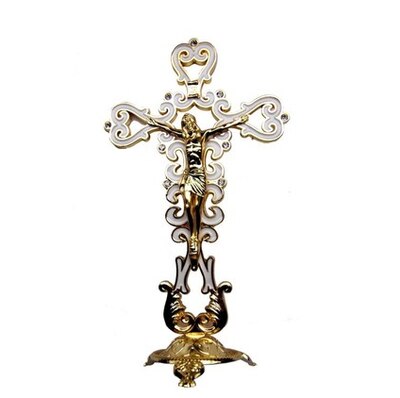 Originele buitenlandse handel gesneden Lelie bloem met diamanten met gouden kruis Jezus icoon ornamenten veilig te houden