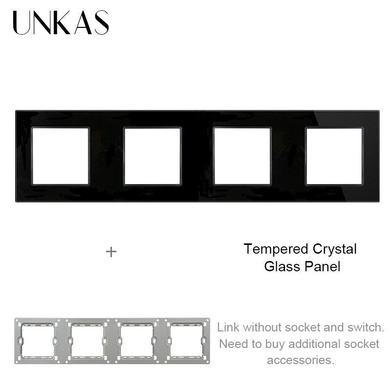UNKAS Free Combination DIY Gray Single Tempered Crystal Glass Panel Grey Matching Modules For Wall Socket Switch: Black 344 Panel