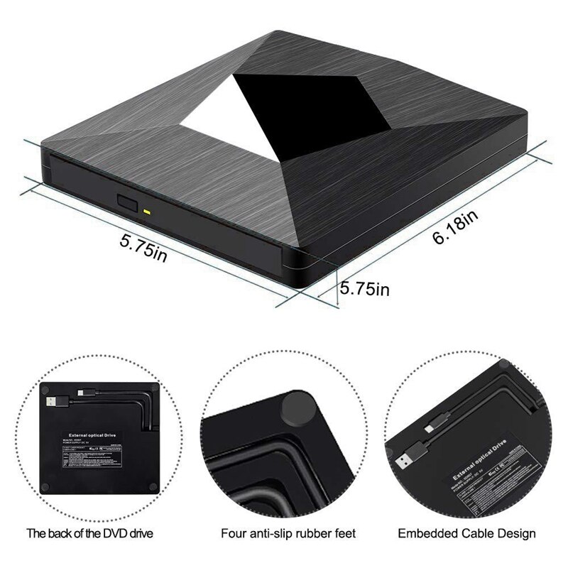 Usb 3.0 externe cd dvd universele drive, draagbare usb / type-c externe optische drive cd / dvd-brander (2- pack)