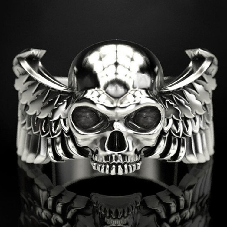 Men&#39;s Ring Retro Exaggerated Devil Wings Punk Skull Man Ring Luxury Jewelry for Men