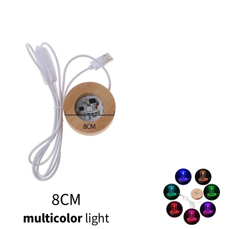 8cm Wood Light Base With USB Switch Wooden LED Light Rotating Display Stand Lamp Holder Lamp Base Art Ornament: Blue