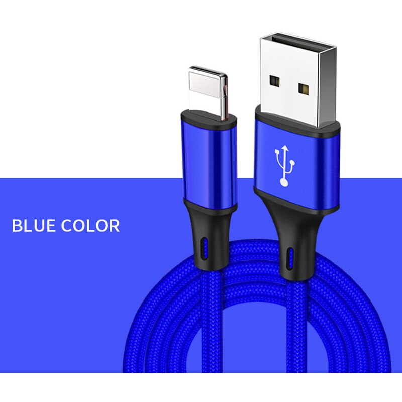 50cm 1m 2m 3m data usb lader hurtigkabel for iphone xs max x  xr 5 s 6s 6 7 8 pluss ipad mimi origin telefon kort lang ledning lading: Blå / 200cm
