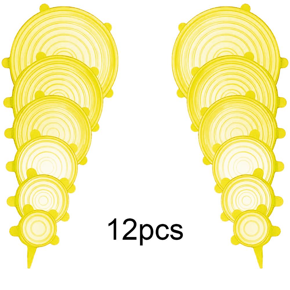 Set de tapas de silicona para mantenimiento fresco, tapas elásticas de silicona para comida, platos y accesorios de cocina, 3, 6, 12 unidades: 12pcs-yellow