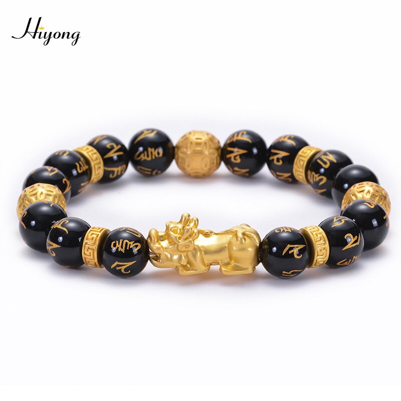 Feng shui preto obsidian grânulos pulseira de alta qualidade pixiu riqueza pulseiras para homens charme buda liga jóias: Obsidian Bracelet3