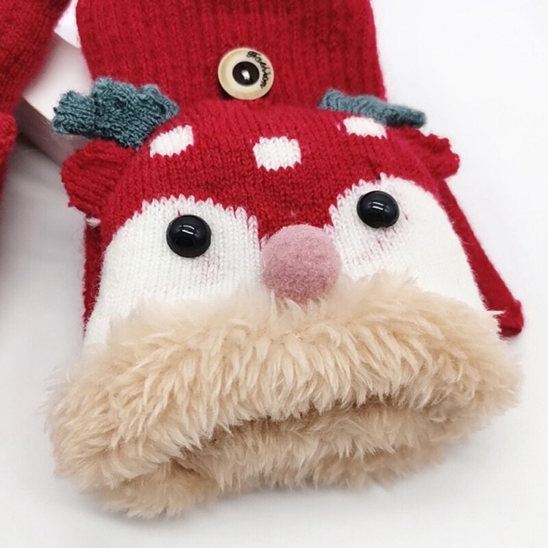 freundlicher Handschuhe freundlicher Baby Winter Strick Verdicken Nette Karikatur Hirsch Vielseitig Baumwolle halb-Finger Handschuhe Fäustlinge Warme 4-8Y Neue
