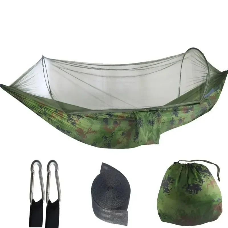Hamaca para acampar con mosquitera, hamacas portátiles de paracaídas para exteriores, columpio, hamaca para dormir, material para acampar: Negro