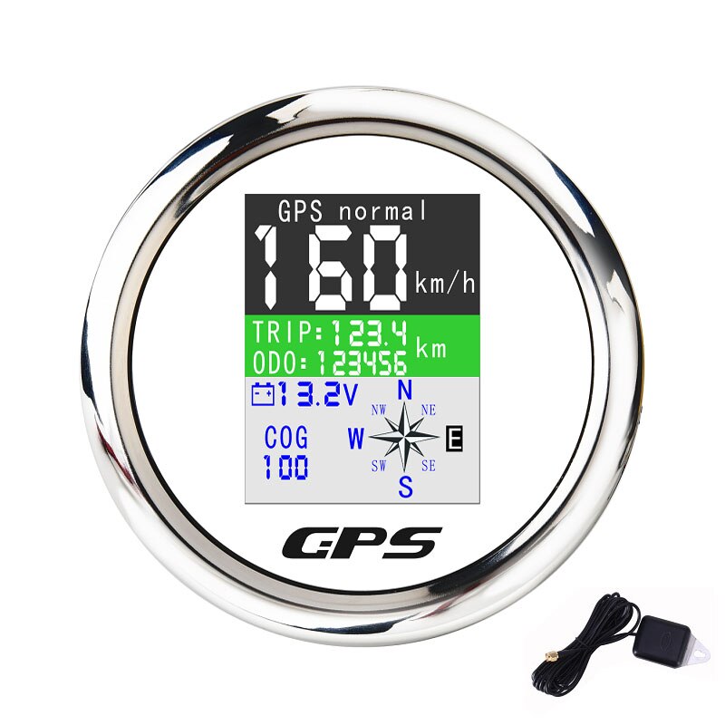 85mm schermo TFT impermeabile tachimetro GPS digitale calibro MPH nodi Km/h antenna GPS regolata per contachilometri moto auto barca: bianca argento