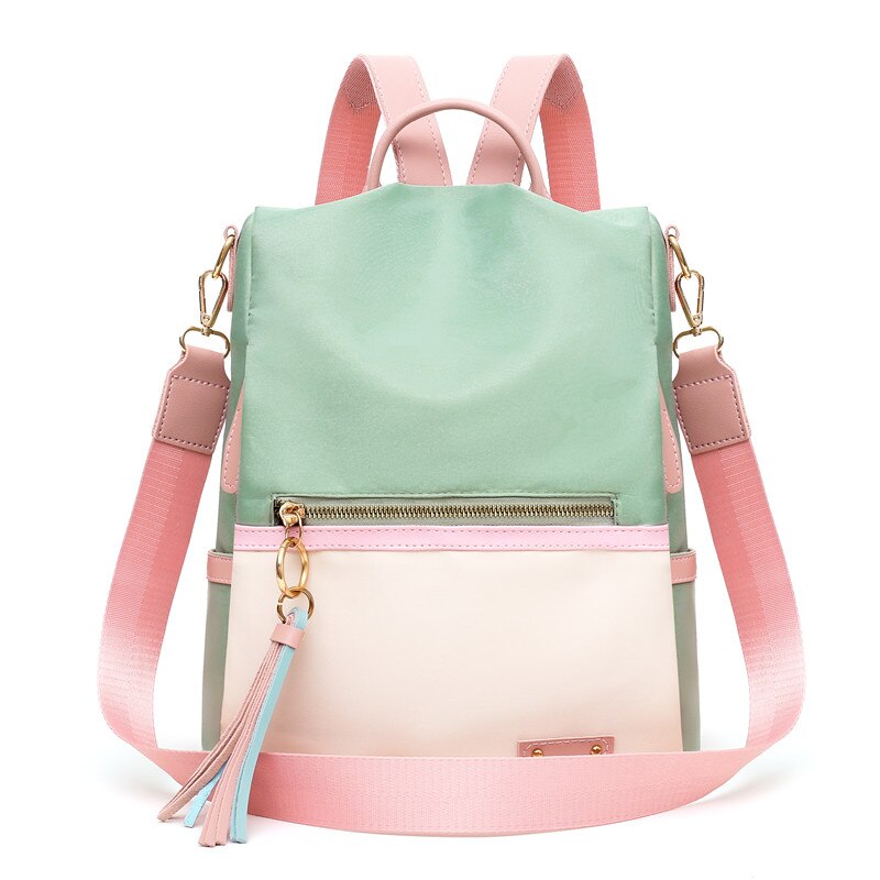 backpack candy color lady Oxford multi-function backpack casual anti-theft backpack teen girl bag: Green1