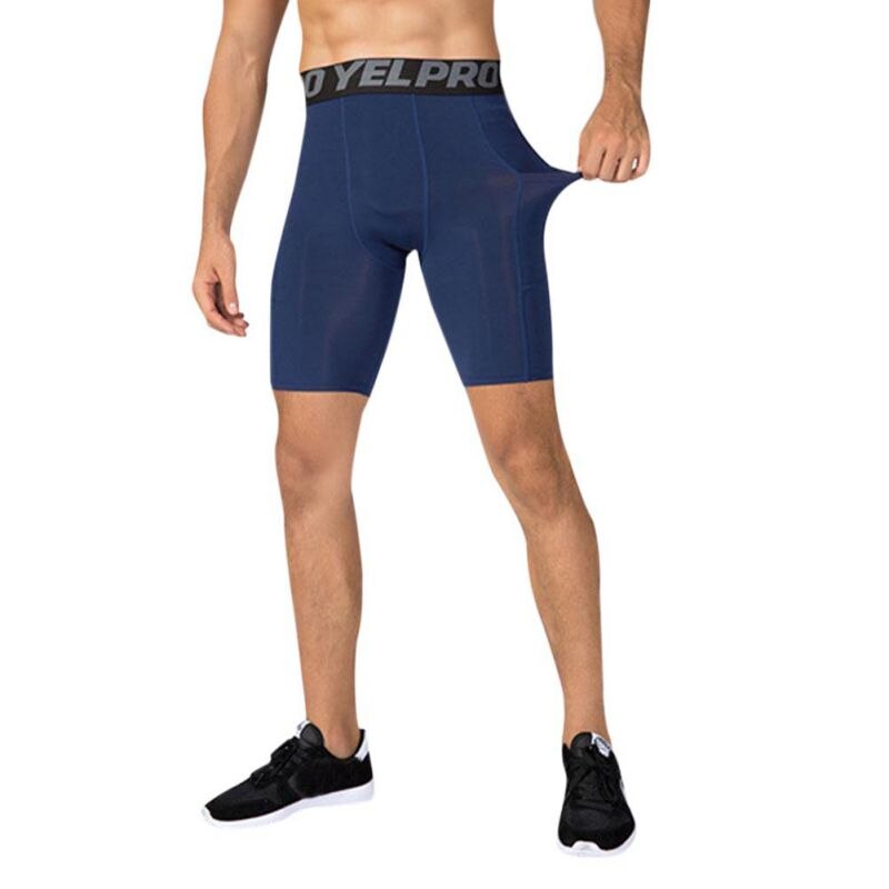 Treningsshorts for menn med lommer sport løpetrening fukttransporterende hurtigtørkende elastiske stramme shorts