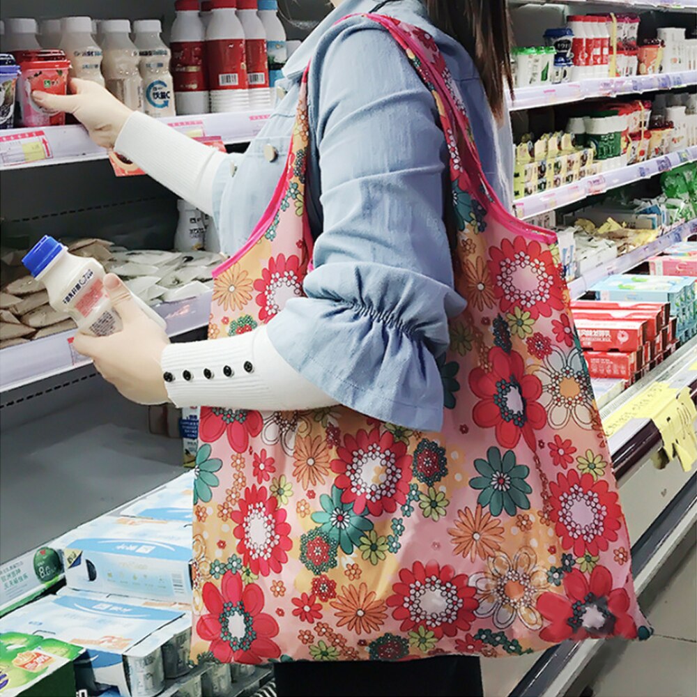 Large Folding Reusable Shopping Bags For Groceries Eco-Friendly Tote Fruits Vegetables Storage HandBags Ladies Shoulder Bag