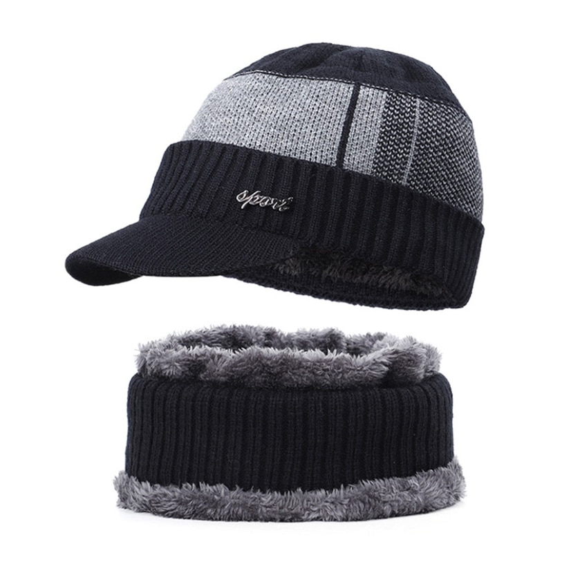 Gorros tejidos nuevos para hombre, gorros gruesos para exterior, gorros cálidos para otoño e invierno, gorros de terciopelo de punto para hombre, conjuntos informales de dos piezas
