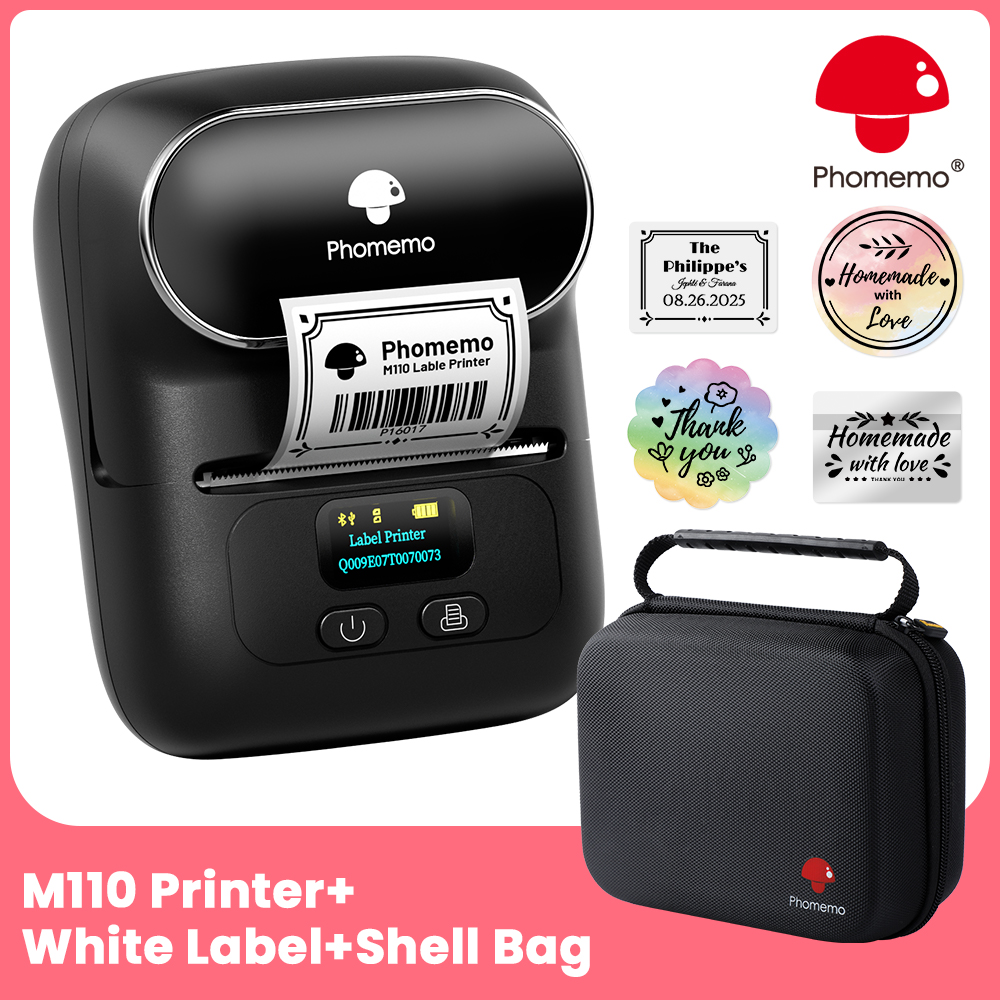 Phomemo M110 Label Printer Mini Printer Thermal Label Maker Portable Labeling Machine for Business Barcode Cable School