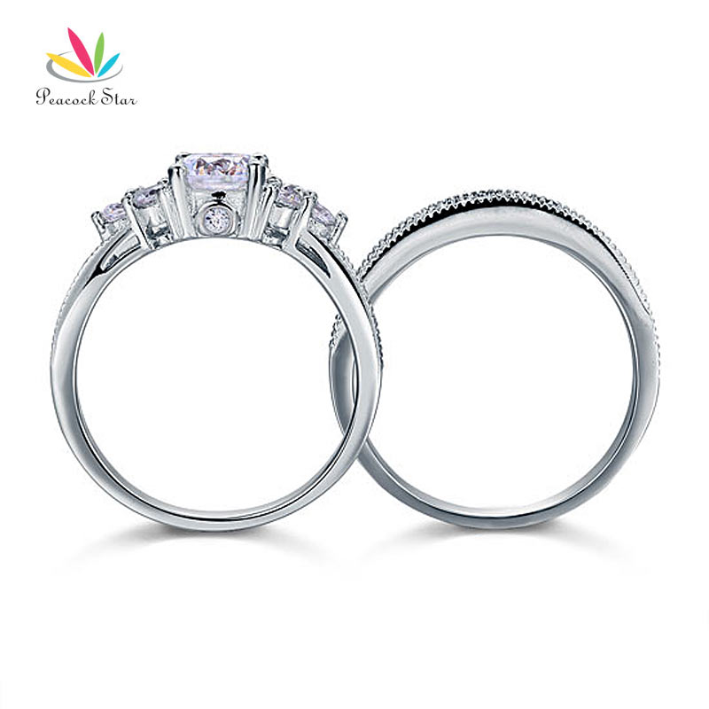 Peacock Star Vintage Style 1 Ct Sterling 925 Silver 2-Pc Wedding Anniversary Engagement Ring Set Jewelry CFR8102