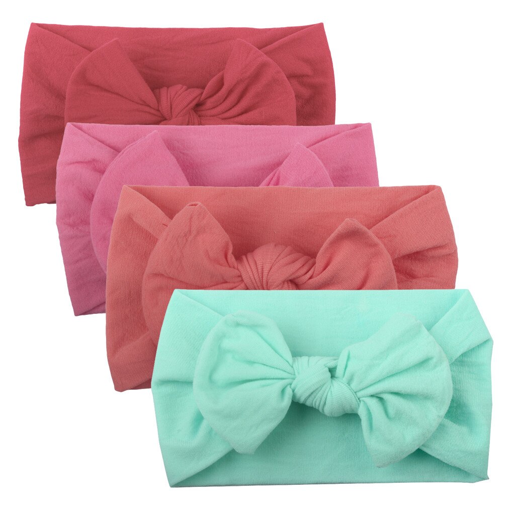4Pc Baby Solid Hoofdband Meisjes Baby Peuter Tulband Solid Hoofdband Haarband Boog 4 Stuks Accessoires Hoofddeksels Повязки На Голову детям: B