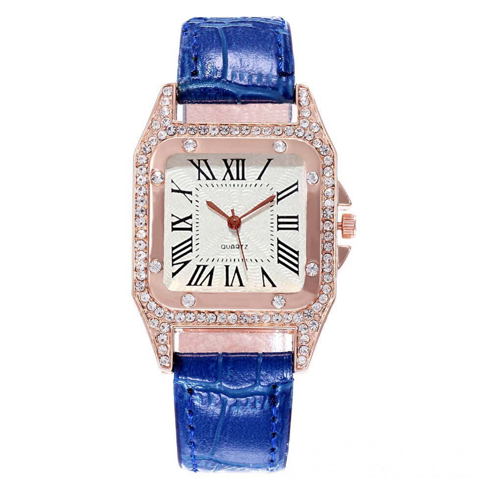 Dames Quartz Horloge Rhinestone Crystal Tonneau Vrouwen Horloge Jurk Luxe Romeinse Cijfers Lederen Horloge Voor Vrouwen: 04