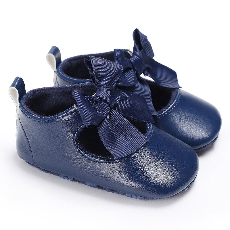 0-18m peuterschoenen voor meisjes, zachte pu-prinsessenschoenen, mocassins, strikverband, babyschoentjes voor de prewalker en geboren baby: Blauw / 3