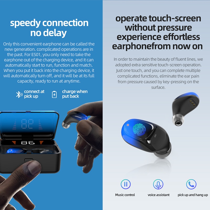 CBAOOO ES01 TWS Bluetooth écouteur V5.0 tactile sans fil écouteurs 9D stéréo Sport étanche casque mains libres affichage de alimentation LED