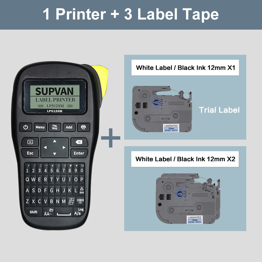 Supvan LP5120M Portable Wireless Label Printer Handheld Label Maker Industrial Labels Printer Printing Machine: LP5120M White 12mm 3