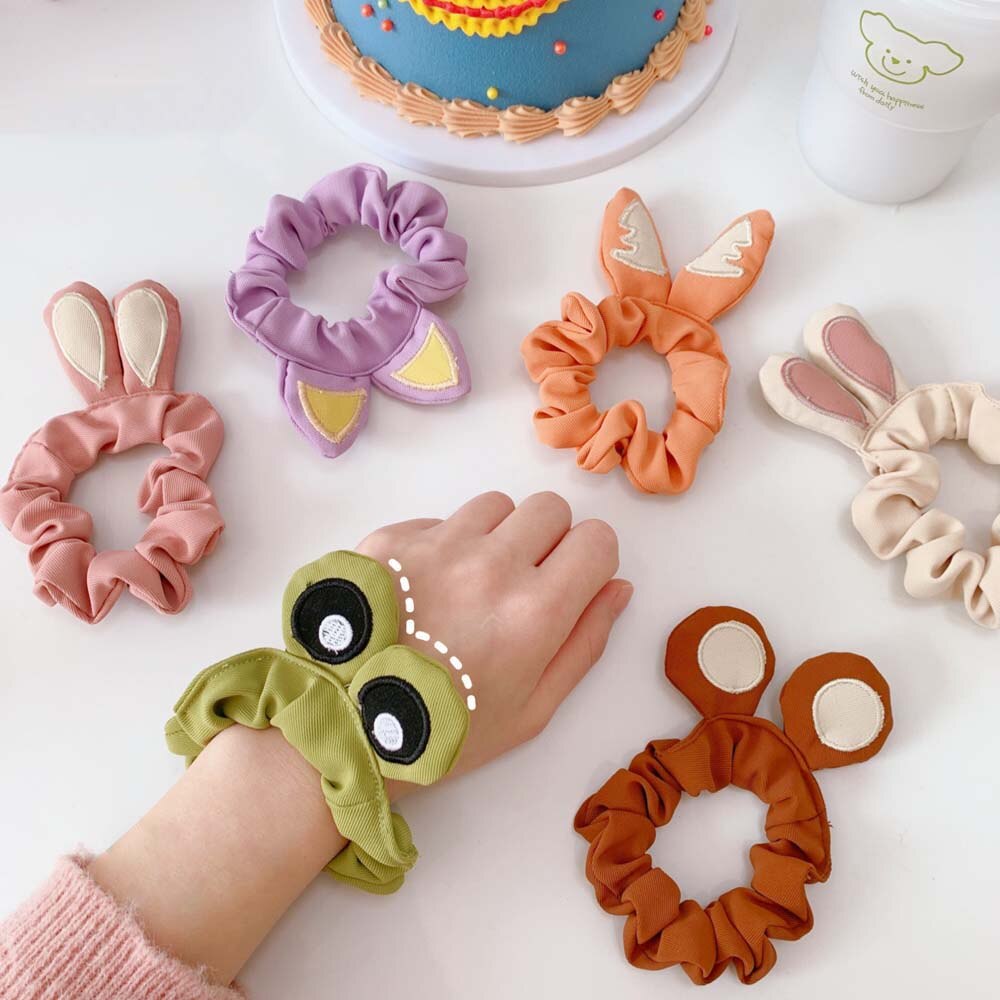 1Pc Leuke Cartoon Kikker Beer Scrunchies Haar Touw Meisjes Kids Elastische Elastiekjes Tie 6 Kleuren Dieren Haarbanden