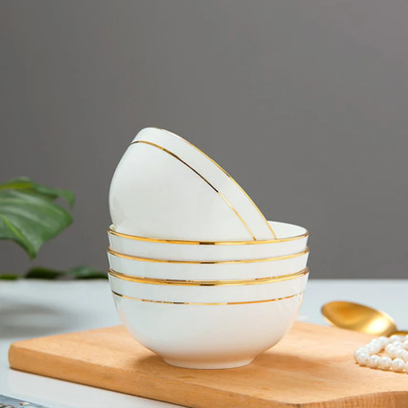 Phnom penh riisi kulho setti koti kiinalainen keittiö keitto nuudeli riisi kulho yksinkertainen luuposliini astiasto terveys &amp; turvallinen salaattikulho: Sarja  of 4 / 4.5 tuumaa