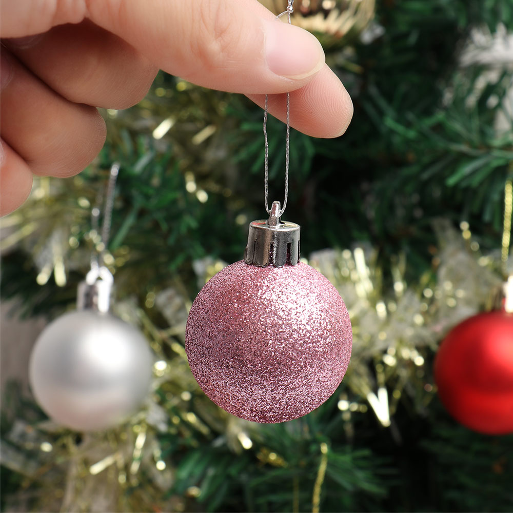 24Pcs 4cm Gold Pink Champagne Red Metallic Christmas Balls Year Christmas Tree Hanging Balls Xmas Home Decor