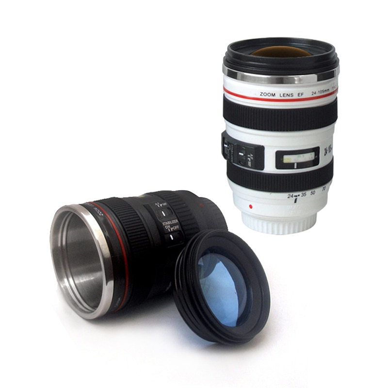 400 ml Rvs Camera Lens Mok Mok Met Deksel