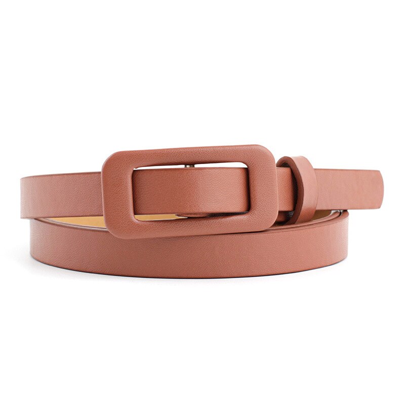 cinturón delgado de cuero de PU para mujer, Color caramelo, hebilla cuadrada, correa de cintura ajustable, vestido Simple de , pretina femenina: Brown