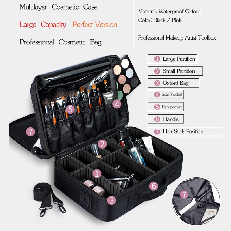 HMUNII neceser para mujer, organizador de maquillaje de viaje, caja de maquillaje , bolsa de cosméticos, bolsas, estuche de belleza para artista de maquillaje