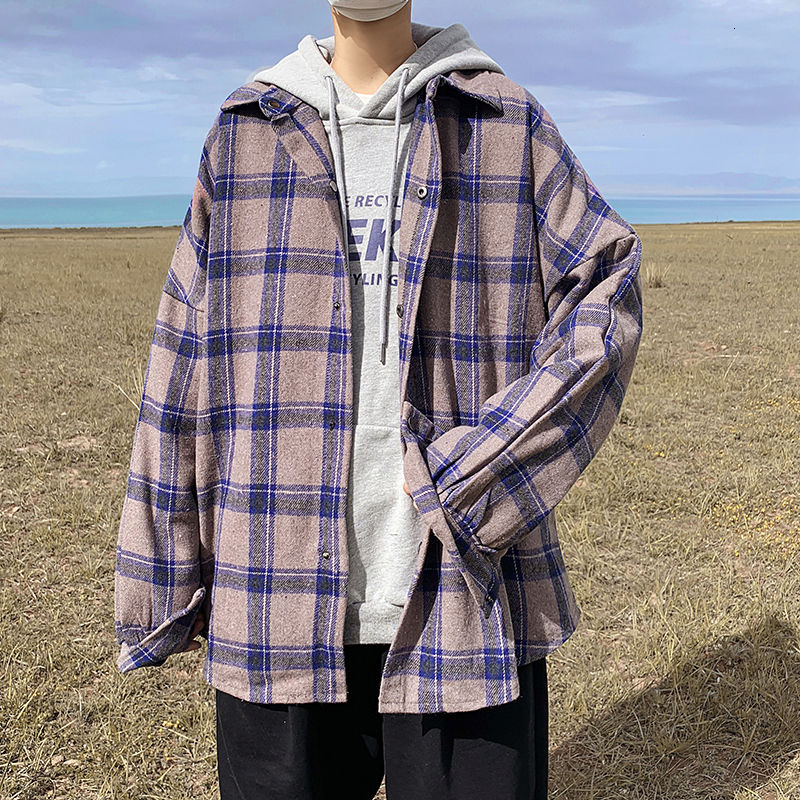 Ylleskjorta herr retro casual yllejacka herr streetwear lös kort yllerock herr tjock långärmad skjorta