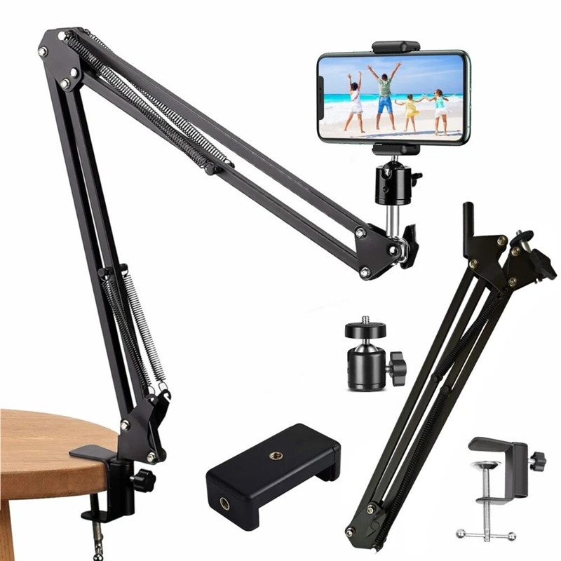 FANGTUOSI Tripods Phone Camera tripod Table Stand Set Photography Adjustable With Phone Holder For LED Ring Light: black