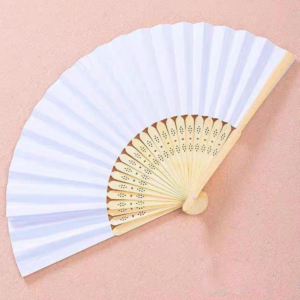 Diy Folding Fan White Hand Held Fan Folding Bamboo Chinese Events Paper Decor Home Wooden Folding Fan Decor Wedding O8w1