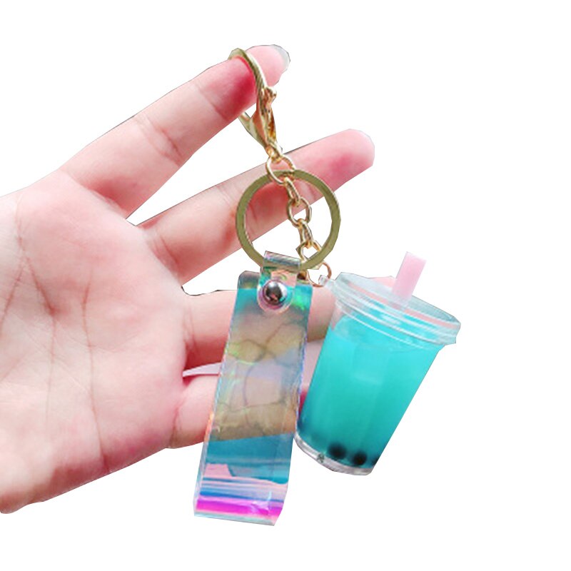 Schlüssel Anhänger Perle Milch Tee Schlüssel Kette Simulation Trinken Kleine Anhänger Tasche Anhänger Keychain Schlüssel Ring: Blau