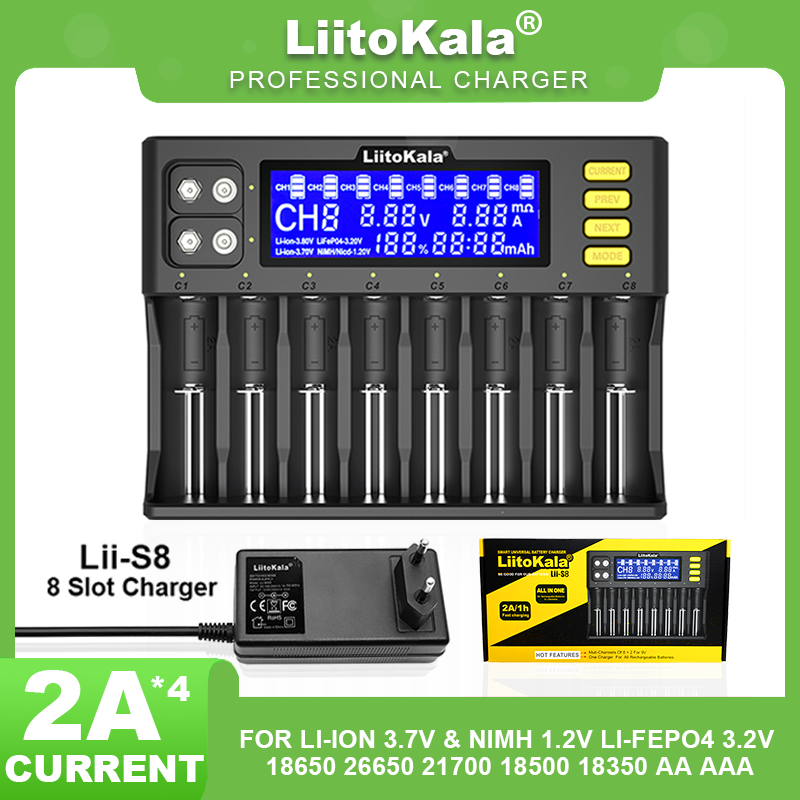 Liitokala Lii-s12 Lii-S8 18650 Battery Charger for 1.2v 3.7V 9V 14500 17500 26650 AA AAA NiMH/CD Rechargeable Lithium Batteries