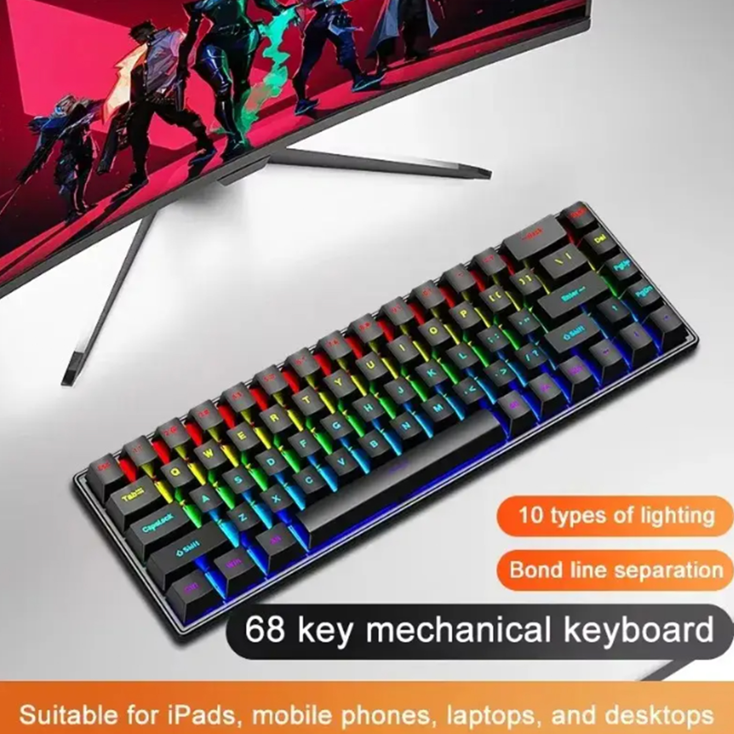 68 Keys Mechanical Keyboard RGB Backlight Wired Gaming Keyboard Ergonomic Swappable Keyboard for Win/Mac/PC Office Computer: BROWN / Red Switch