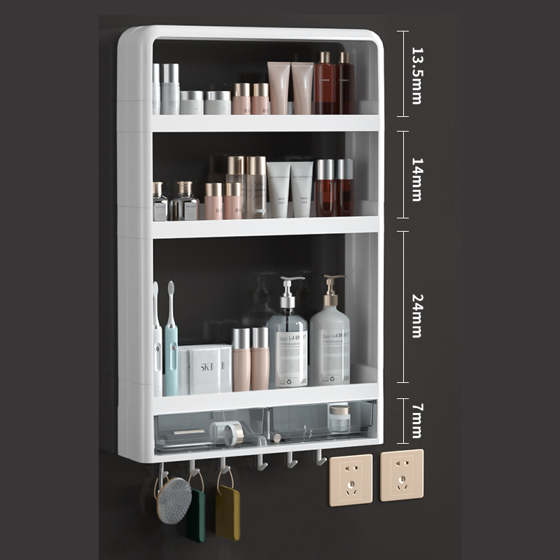 Estante montado en la pared para baño, organizador de cosméticos multifuncional para almacenamiento de artículos de tocador, botellas de condimentos de cocina: Rojo