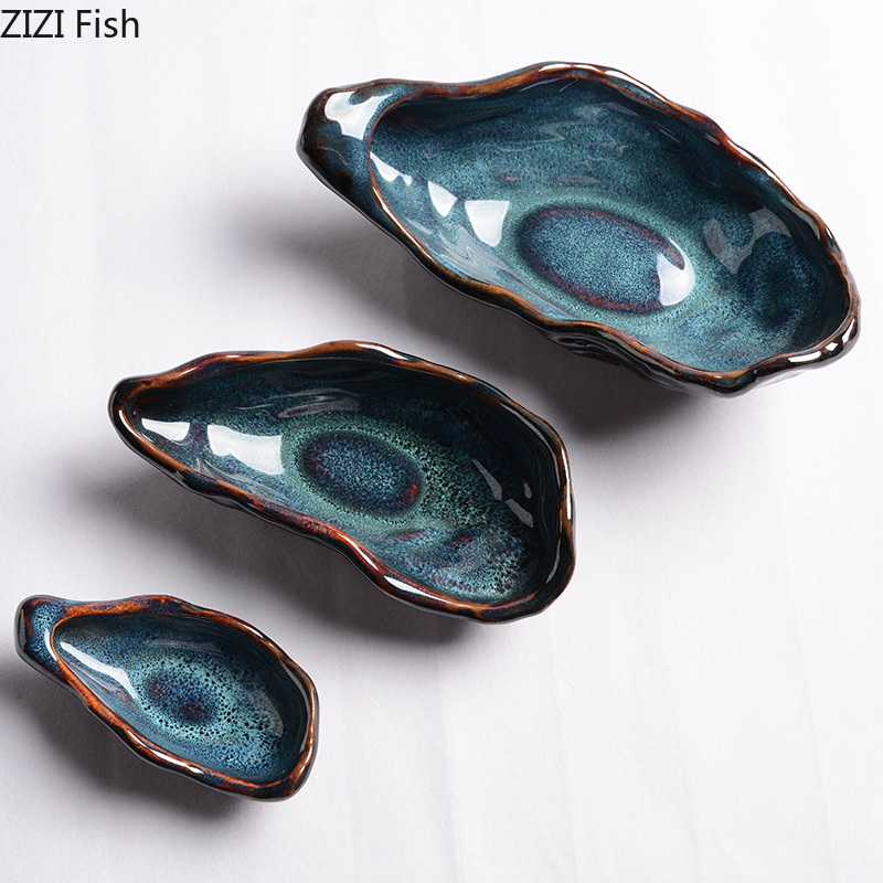 Irregular Ceramic Plate Oyster-shaped Dinner Plate Dessert Plates Fruit Snack Tray Decorative Plates Seasoning Bowl Spice Dishes