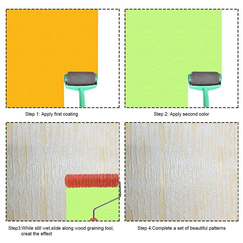 2 Stuks Hout Patroon Schilderen Roller Graining Schilderen Tool Met Handvat, Reliëf Crack Art Rubber Textuur Roller