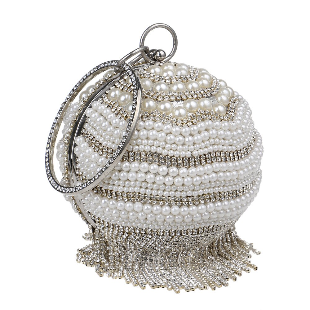 Väska enkel bröllopsväska glänsande crossbody väska kvinnor kvällsfest kristall axelväska diamanter cirkel rund väska: Silver-