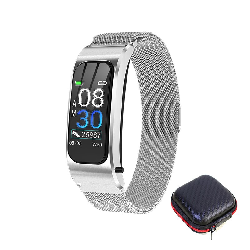 Smart watch Wireless Headphones Heart Rate Blood Pressure Fitness Bracelet Bluetooth 5.0 Earphone Headset Wristband Watch Band: Silver box