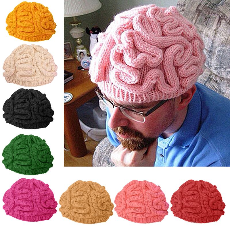 Lustige Handgemachte häkeln stricken Mütze Mütze Erwachsene freundlicher Winter Persönlichkeit entsetzlich Gehirn Einfarbig Schädel Kappe Halloween Cosplay Stütze