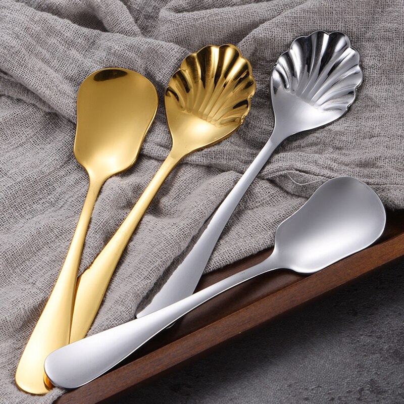 Shell Shape Stainless Steel Spoon Teaspoons Coffee Spoons Ice Cream Sugar Dessert Spoons Tableware Kitchen Accessories