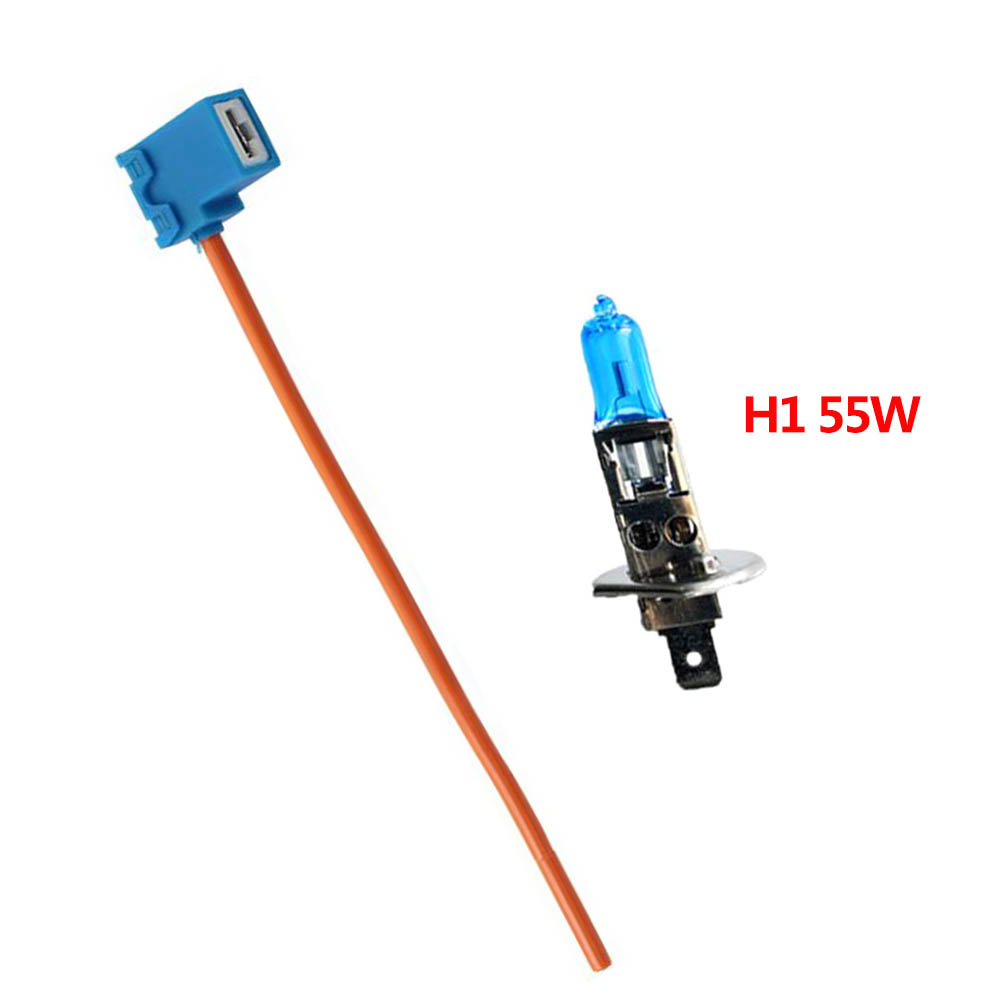 1PC Car H1 H4 H7 H11 HB3 HB4 Headlight Ceramic Bulb Holder Extension Automotive Wire Halogen Adapter Socket Lamp Connector: H1 with 55W Bulb