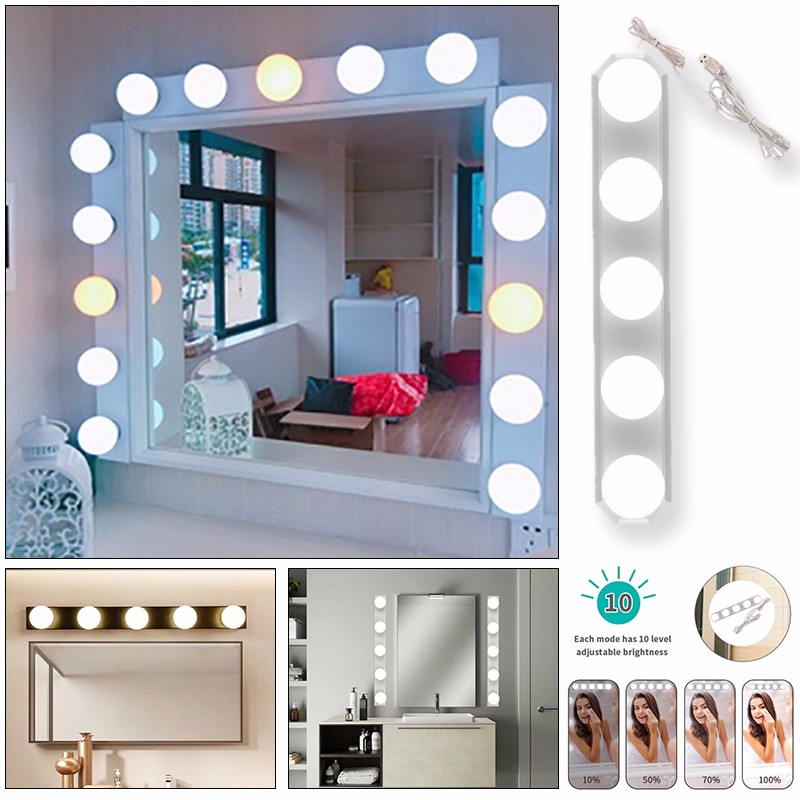 38# Makeup Vanity Cabinet Mirror Lights Make Up Light Super Bright 5 Led Bulbs Portable Cosmetic Mirror Light Battery Powered
