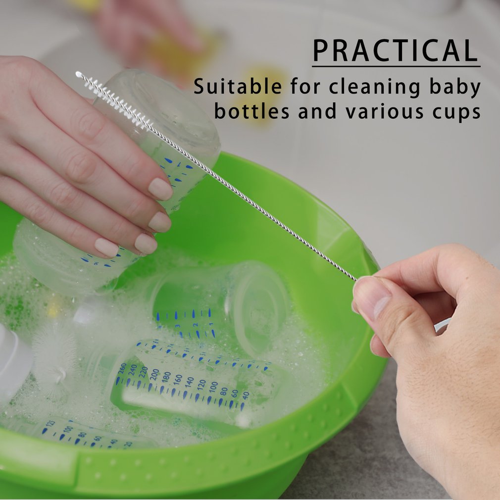 Botella portátil espiral de paja blanda cepillo para limpieza de hogar, cepillo de acero inoxidable para botella, cepillo de paja, cepillo para taza