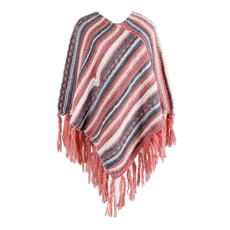 Kvindelige toppe o-hals dame strik sweater stribet kvinde sweater efterår vinter kvast kappe